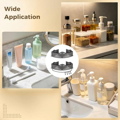 2 Pcs Corner Shower Caddy, Double-Layer Suction Cup No-Drilling Aluminum Organizer, Gray Triangular Bathroom Shelves with Towel Bar & Hooks, Wall Mount Space-Saving for Shower & Kitchen