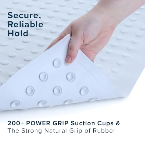 SlipX Solutions White Extra Long Rubber Safety Bath Mat (18 x 36 Inch, 220 Suction Cups, Great Non-Slip Coverage) - size: 36" x 18" (Rectangular)