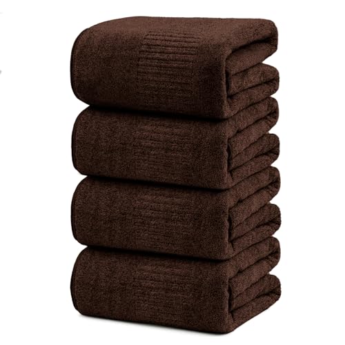 SEISSO Bath Towels, Extra Absorbent & Quick Drying Lightweight Fiber Towels, Premium Big Soft Bath Towel for Fitness, Spa, Sports Towels, Yoga Towel, Brown(4 Pack) - color: Brown