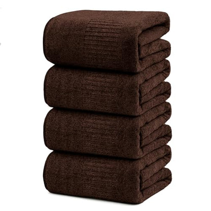 SEISSO Bath Towels, Extra Absorbent & Quick Drying Lightweight Fiber Towels, Premium Big Soft Bath Towel for Fitness, Spa, Sports Towels, Yoga Towel, Brown(4 Pack) - color: Brown