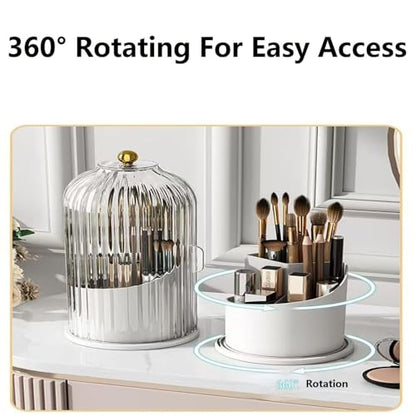 Concealed Toothbrush Holder, Makeup Brush Holder Organizer with Lid 360 Rotating Clear Dustproof for Dresser Tabletop Bathroom Countertop (Gray-C) - color: Gray-c