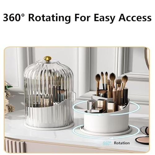 Concealed Toothbrush Holder, Makeup Brush Holder Organizer with Lid 360 Rotating Clear Dustproof for Dresser Tabletop Bathroom Countertop (Green-C) - color: Green-c