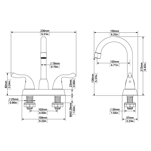 2 Handle Brushed Nickel Bathroom Sink Faucet - 4 Inch Centerset Faucet Bathroom 2 or 3 Hole Lavatory Faucet Bathroom Vanity Sink Faucets with Pop-up Drain and Supply Lines - color: ‎Brushed Nickel