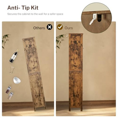 67" Tall Bathroom Cabinet with 2 Adjustable Shelves and 2 Doors, Narrow Bathroom Storage Cabinet for Small Space, Living Room, Entryway, Kitchen, Rustic Brown - color: Brown