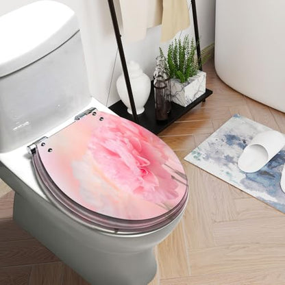 Round Toilet Seat Pink Flowers Bouquet light pink soft Resin Toilet Seat Slow Quiet Close with Quick-Release Hinges Toilet Seat with Cover Easy to Clean Install - color: Multi6, size: 16.5"x14.5"