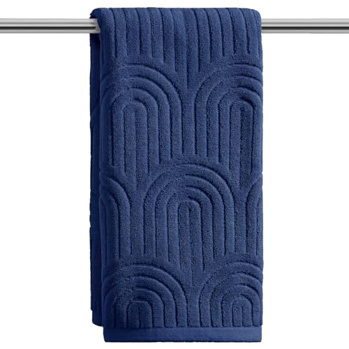 Artoid Mode 1 Pc Navy Blue 3D Arched Stripes Jacquard Hand Towels for Bathroom, 100% Cotton Soft Absorbent Bathroom Decor Towels, 13.7 x 29.5 Inch - color: Navy Blue, size: 13.7" x 29.5", 1PC