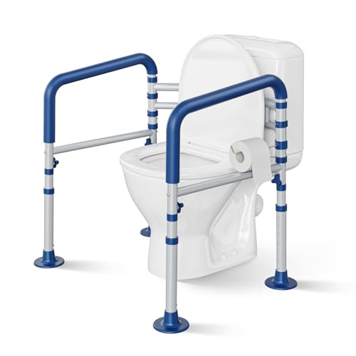 Toilet Safety Rail for Seniors and Handicap, Adjustable Height & Width, Stand Alone Toilet Safety Frame, Supports up to 350Lbs (Blue)