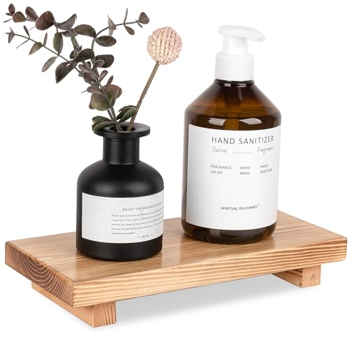 Bathroom Tray Wood Riser Kitchen Decor Soap Holder, 10" x 4.5" Brown | Waterproof, Easy Clean, Wooden Pedestal Stand Accessories for Office Desk, Bathroom, Vanity, Counter, Sink - color: Brown, size: 10" x 4.5" x 1.6"