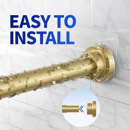 Mcrbeay Shower Curtain Rod, 1" Diameter Heavy Duty Tension Shower Rod, Non Slip Adjustable 28-102 inch No Drilling Shower Curtain Rods Spring Tension For Bathroom, Shower Stall, No Rust, Chrome Gold - color: Gold, size: 28-102 Inches