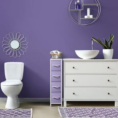 Sorbus Kids Narrow Dresser with 4 Drawers - Vertical Slim Storage Chest of Drawers with Steel Frame, Wood Top & Easy Pull Fabric Bins for Small Spaces, Closets, Bedroom, Bathroom & Laundry - color: Pastel Purple, style: 4 Drawer