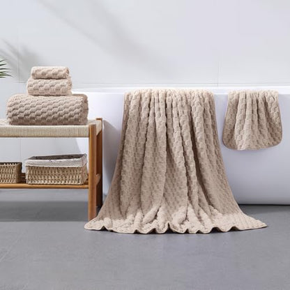 6 Piece Bath Towel Set, 40"x80" Microfiber Bath Sheets, Beige | Microfibers，Extra-large size，Quick dry，Highly Absorbent，Big and Tall users，2Bath towels 2Hand towels 2Washcloths - color: Beige, size: Bath Sheet Set-6PCS