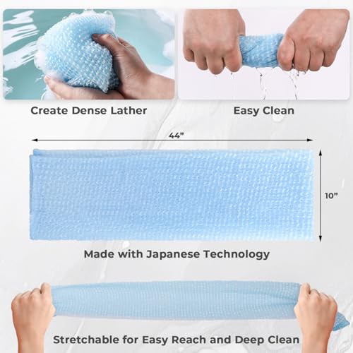 3D Wave Weave Japanese Exfoliating Washcloth, Long Exfoliating Back Scrubber for Shower, Hygienic Body Scrub Towel, Korean Style, Aqua (Normal) - color: Sky Blue
