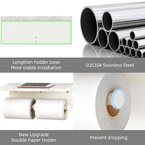 Gypie Double Toilet Paper Holder, Toilet Paper Wall Mount, White Marble | Toilet Paper Holder with Shelf, Stainless Steel Roll Holder for Bathroom Washroom - color: White Double