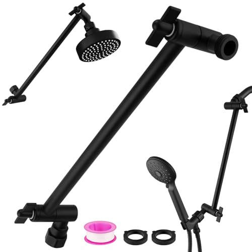 Rain Shower Head Extension 12 Inch Adjustable Rain Shower Head Extension Arm Stainless Steel Shower Head Holder G1/2 Universal Connector Compatible(Matte Black) - color: Matte Black
