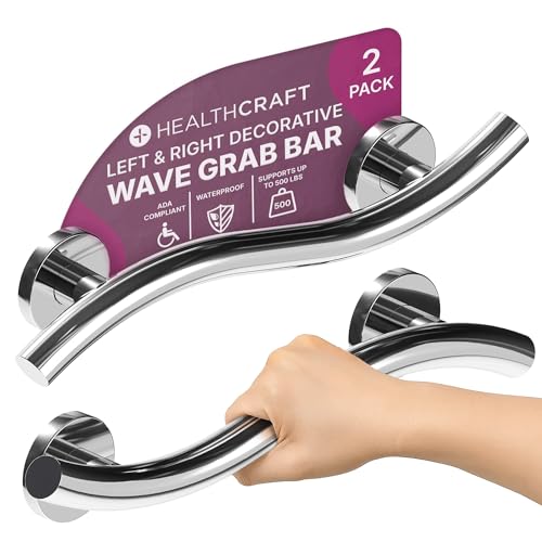HEALTHCRAFT Wave Grab Bar 18", ADA Shower Rail - Polished Chrome, 500 Lbs | Wave-shaped decorative grab bar, ADA compliant, 500 lb capacity - color: Polished Chrome, size: 18" 2-Pack