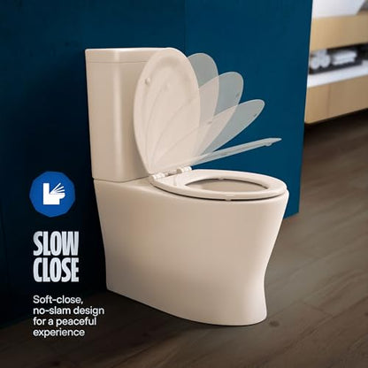 HIGHCRAFT Premium Round Toilet Seat with Slow-Close Design, Adjustable Hinges & Quick Removal Mechanism - Molded Wood Toilet Seat - Fits Standard Round Toilets - Toilet Seat in Bone/Beige - color: Bone, size: Round