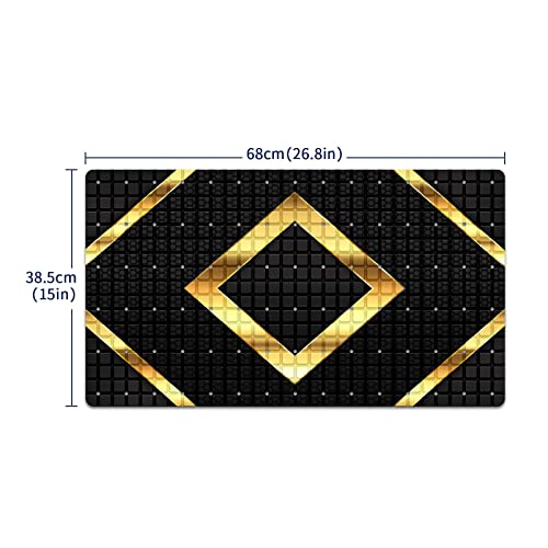 Bath Tub Mat Non Slip Shower Mat Black Gold Geometry Honeycomb Extra Long Bathtub Mat 26.8x15 inches Bathroom Bath Mat with Suction Cups Drain Holes Machine Washable - color: Black Gold Geometry Honeycomb