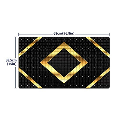 Bath Tub Mat Non Slip Shower Mat Black Gold Geometry Honeycomb Extra Long Bathtub Mat 26.8x15 inches Bathroom Bath Mat with Suction Cups Drain Holes Machine Washable - color: Black Gold Geometry Honeycomb