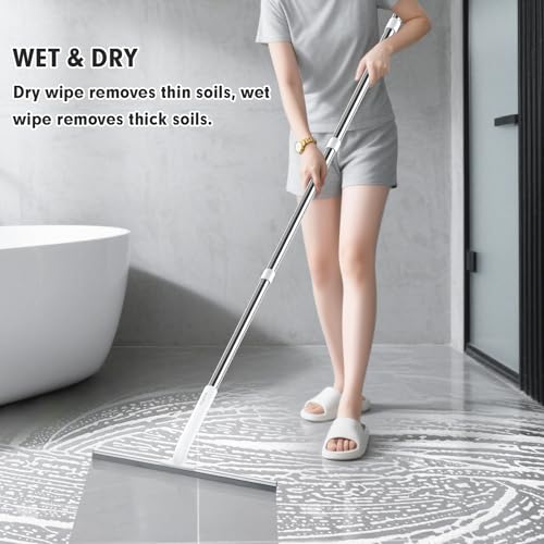 JOYBOS Rubber Floor Squeegee for Smooth Surface Concrete Floor, Tile Floor, Heavy Duty Garage Shower Floor Squeegee Broom for Removing Water, Commercial Scrubber Mop with Adjustable Long Handle (XL) - size: X-Large (1 in 1)