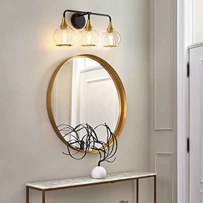 Black and Gold Bathroom Vanity Light 3-Lights Bathroom Light Fixtures Over Mirror with Clear Glass Shade 22.4 inch Wall Sconce Lighting Bath(Exclude E26 Bulb) - color: Clear,Gold, size: 3 Light
