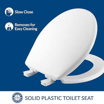 Bemis Slow Close Round Toilet Seat, Easy Clean Hinges, White | Soft close lid never slams, quick-release hinges for deep cleaning, durable plastic, fits all round toilets, 730SLEC - size: Round, style: Slow Close