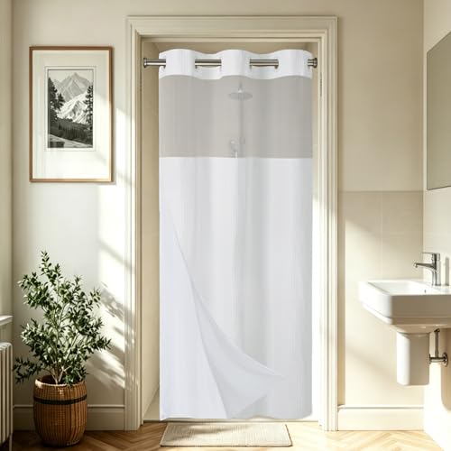 EUTXL Heavyweight No Hook Shower Curtain with Liner, White, 36x74 | Snap in Liner, Thick Waffle Fabric, Hotel Quality, Corner Magnets, Waterproof & Washable - color: White, size: 36"W x 74"L (Pack of 1)