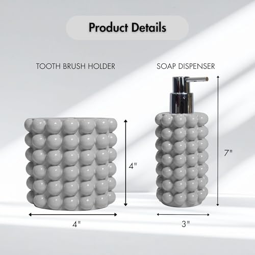 Better Trends 2-Piece Bathroom Accessory Set 400mL Refillable Soap Dispenser with Rustproof Pump 2-Slot Toothbrush for Vanity, Sink & Countertop Organization Gray Nova Collection - color: Gray
