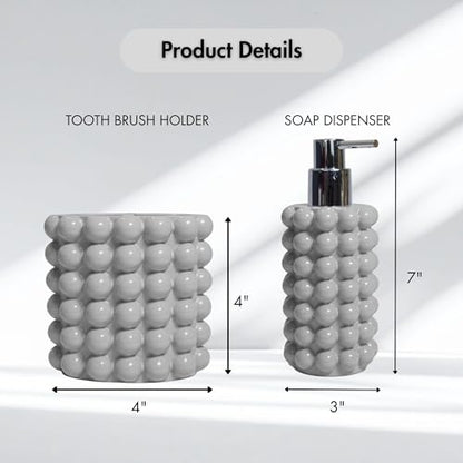 Better Trends 2-Piece Bathroom Accessory Set 400mL Refillable Soap Dispenser with Rustproof Pump 2-Slot Toothbrush for Vanity, Sink & Countertop Organization Gray Nova Collection - color: Gray