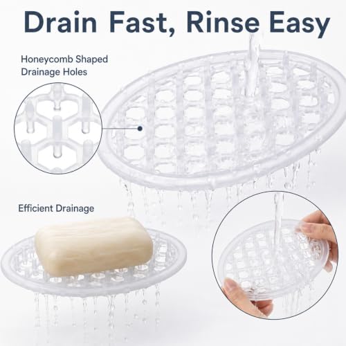 2Pcs Silicone Soap Dish, Self Draining Soap Holder, Non-Slip Soaps Saver | Silicone Soap Holder for Kitchen Bathroom Shower Counter, Keep Soaps Bars Dry Clean