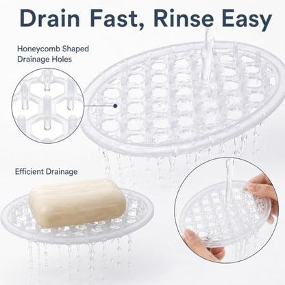 2Pcs Silicone Soap Dish, Self Draining Soap Holder, Non-Slip Soaps Saver | Silicone Soap Holder for Kitchen Bathroom Shower Counter, Keep Soaps Bars Dry Clean