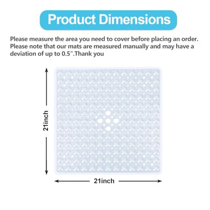 21 x 21 Inch Shower Stall Mat Non Slip, Square Bath Mat for Stand Up Showers with Suction Cups and Drainage Holes, Machine Washable, Clear