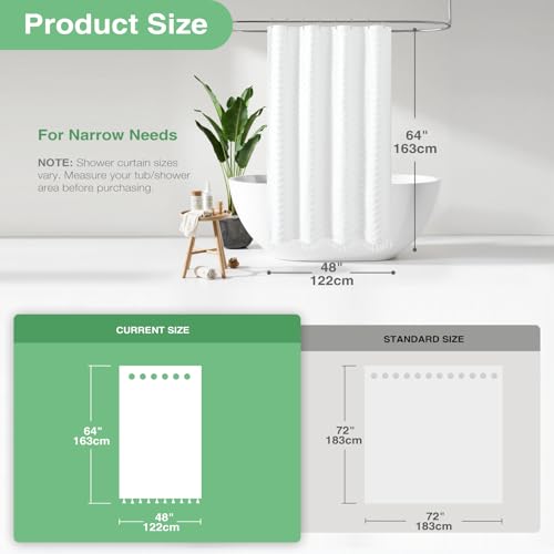 Stall Shower Curtain and Liner Set - 48 x 64 inch Boho Shower Curtain and Waterproof Clear Liner, Tufted Geometric Striped Textured Tassel Shower Curtains for Bathroom, 8 Hooks, 48x64, White - color: White, size: 48"W x 64"L (Pack of 1)