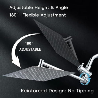 Peicuai Shower Head Combo, 10 Inch High Pressure Rain Shower Head with 11 Inch Adjustable Extension Arm, 5-Setting Handheld Shower with Long Hose, Powerful Spray for Low Water Pressure - color: 10-Inch Chrome