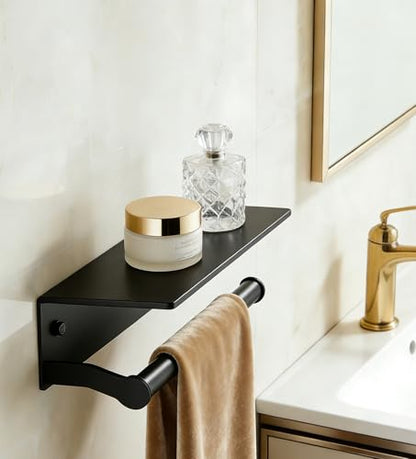 Black Paper Towel Holder Wall Mount with Thickened Shelf for Bathroom,Matte Black Adhesive Hand Towel Holder,Bathroom Kitchen RV - color: Black, size: Thick