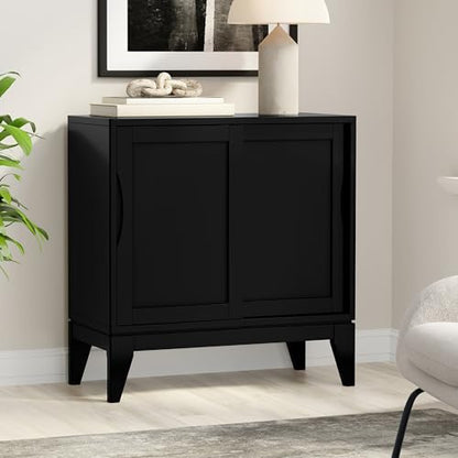 SIMPLIHOME Harper 40" Wide Solid Wood Cabinet in Walnut Brown - color: Black, size: 30 inch