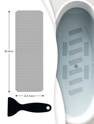 XXL Anti Slip Shower Stickers 12 PCS, Non-Slip Bath Tub Strips, Gray | Improves Grip and Traction on Wet Floors | Safety Option for Seniors & Adults | Peel-and-Stick Install, Scraper Tool Included - color: Gray