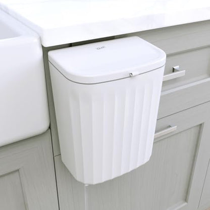 Glad Roomate Under Counter Waste Bin | Space Saving Small Trash Can for Kitchen Cabinet, Bathroom or Office | Dual Lid for Ease of Opening, 9 Liter, White - color: 9 Liter White Plastic