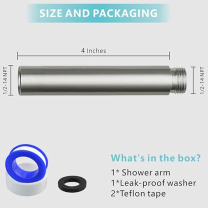 Shower Extension Arm, Solid Stainless Steel Shower Pipe Extension with Teflon Tape and Washer, For Lowering or Extending Showerhead(4 Inch, Brushed Nickel) - color: Brushed Nickel, style: 4 Inch