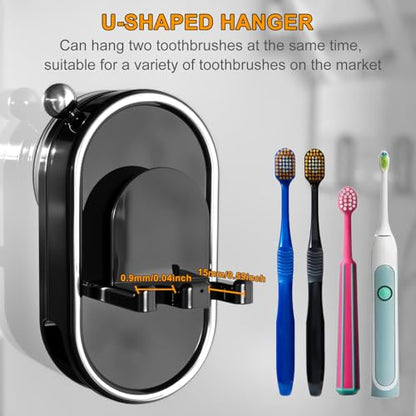 Toothbrush Holder Wall Mounted with Toothpaste Holder & Detachable Cup - Removable Suction Cup in Bathroom Sink, Shower - Space Saving, Ventilation Design for Family, Renters - color: Black-1 Cup