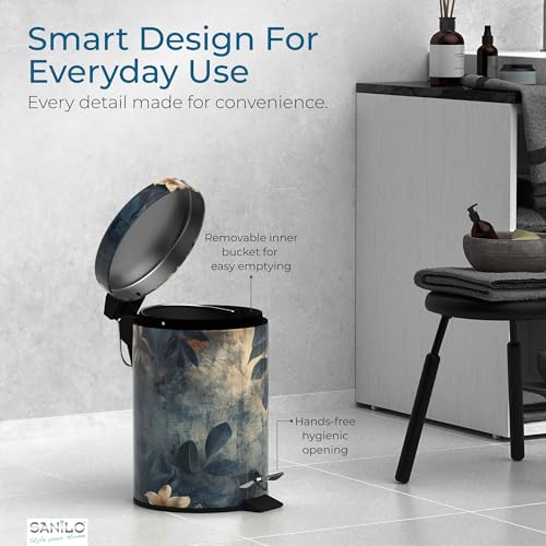 Sanilo Small Bathroom Trash Can with Lid [1.3 Gallon] - Lidded Tiny Trashcan for Garbage - Mini Metal Bin with Soft Closing Mechanism - Bath Room Accessoire Wastebin with Inner Bucket (Lilybud) - color: Lilybud