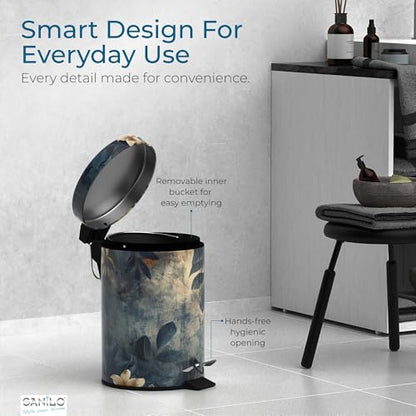Sanilo Small Bathroom Trash Can with Lid [1.3 Gallon] - Lidded Tiny Trashcan for Garbage - Mini Metal Bin with Soft Closing Mechanism - Bath Room Accessoire Wastebin with Inner Bucket (Lilybud) - color: Lilybud