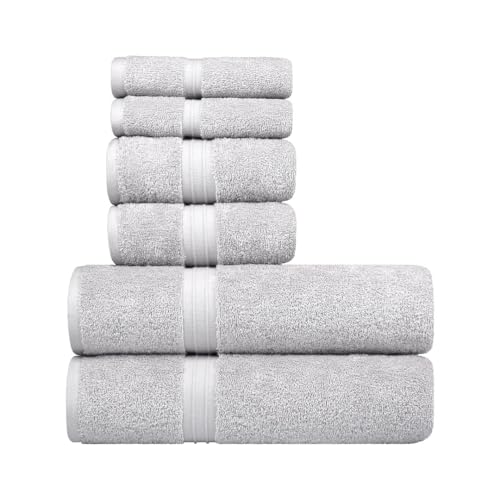 6 Piece Home Towel Set - Cozy & 100% Cotton - Hotel Quality, Soft, Thick, Contain 2 Bathroom Towel (28" x 56"), 2 Bath Hand Towel (16"x28") and 2 Washcloths (12"x12") - Silver Gray - color: Silver Gray, size: 6-Piece Bath Towel Sets