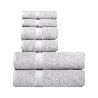 6 Piece Home Towel Set - Cozy & 100% Cotton - Hotel Quality, Soft, Thick, Contain 2 Bathroom Towel (28" x 56"), 2 Bath Hand Towel (16"x28") and 2 Washcloths (12"x12") - Silver Gray - color: Silver Gray, size: 6-Piece Bath Towel Sets