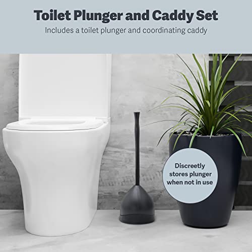 Casabella Toilet Plunger and Hideaway Caddy Combo for Bathrooms, 2-Piece Heavy-Duty Set, Black - size: 6.5" x 6.5" x 19.78" (Pack of 1), style: Hideaway Plunger