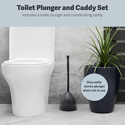 Casabella Toilet Plunger and Hideaway Caddy Combo for Bathrooms, 2-Piece Heavy-Duty Toilet Plunger and Holder Set, Black (Pack of 9) - size: 6.5" x 6.5" x 19.78" (Pack of 9), style: Hideaway Plunger