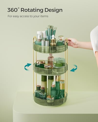 SONGMICS Makeup Organizer, 3-Tier Countertop, Customizable, Pale Green | Customizable skincare organizer countertop, round rotating, toiletries vanity organizer, lazy susan, gift UJKA011C01 - color: Pale Green, style: Round