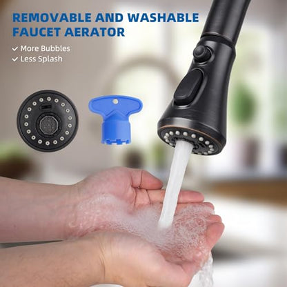 Hibbent Pull Down Kitchen Faucet Head Replacement, NSF/ANSI/CAN 61 & CUPC Certified 3-Function Sink Spray Nozzle with 15 Adapters Compatible with Moen, Delta, Kohler Faucets - Oil-Rubbed Bronze - color: Oil Rubbed Bronze, style: 1.8 Gallon Per Minute