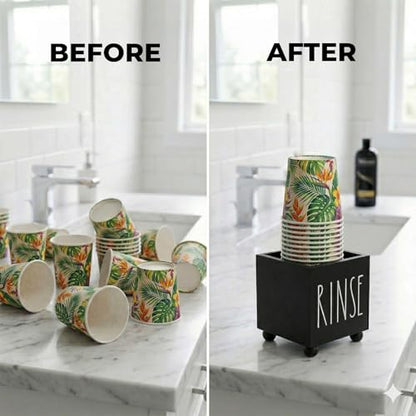 Bathroom Cup Dispenser, Farmhouse Dixie Cup Holder, 3 oz 5 oz Paper Mouthwash Cup Storage Box, Wooden Disposable Cup Caddy, Water Dispenser Cup Holder for Counter top (Black) - color: Black