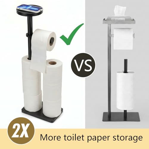 Toilet Paper Holders Free Standing, Holds up to 7 Rolls Toilet Paper Stand with Storage, Bathroom Toilet Paper Organizer with Top Shelf for Small Items, 1-Min Rotating-Lock Assembly, Black,L - color: Black