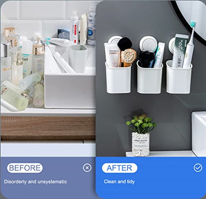 LEVERLOC Powerful Suction Toothbrush Holder, Removable Drill-Free Wall Shower Holder for Toothbrush, Toothpaste, Razor, Self-draining Suction Cup in Shower, Kitchen Tableware Organizer, White, 2 Pack - color: 2 Holders